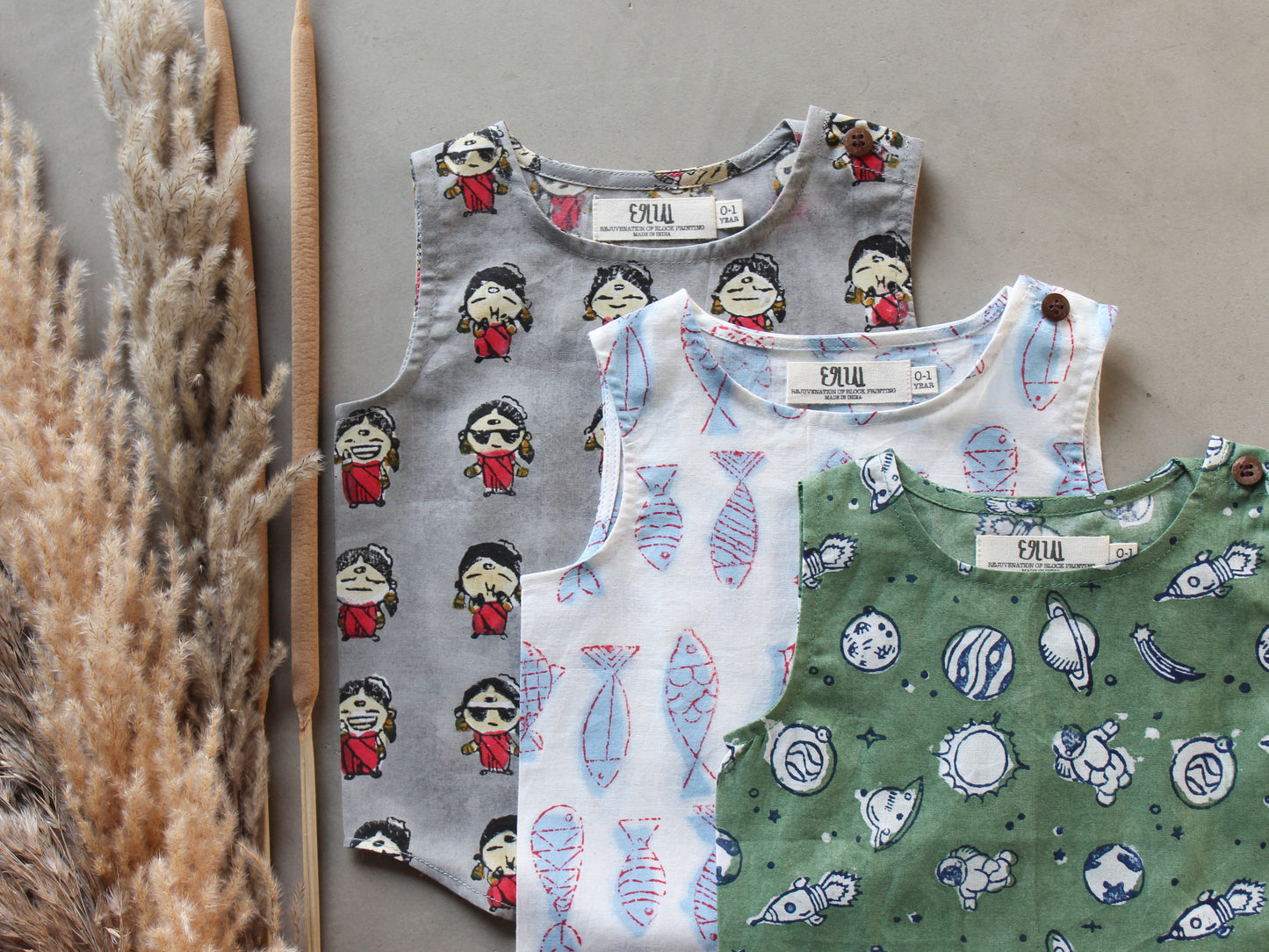 Baby Cotton 3 Pack Vest- Guddiya, Fish & Space