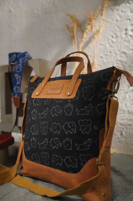 Canvas Leather Elephant Handbag - CHHAPA