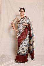 ELEPHANT IN BAGRU BASE - Chanderi Saree